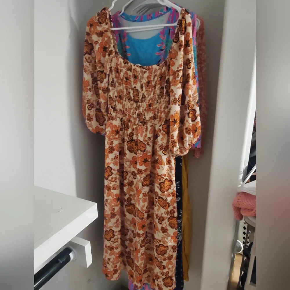 Floral Orange Women's Dress Off Shoulder - Picture 1 of 4
